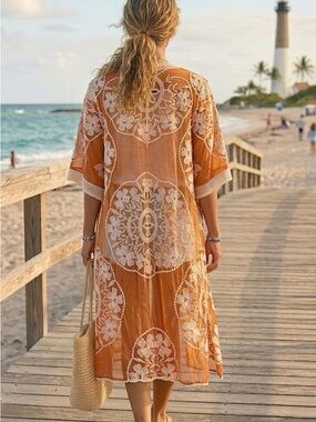 Raj Women’s Orange Embroidered Beach Cover-Up